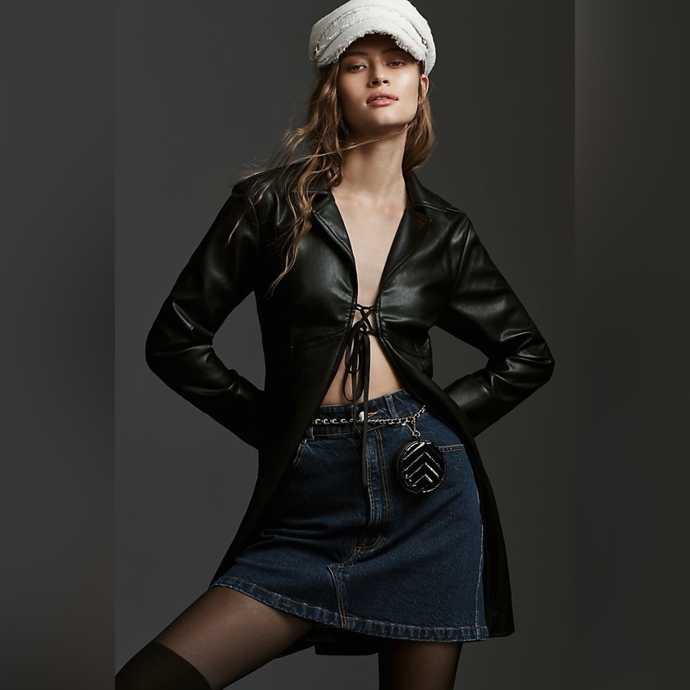 Anthropologie Pilcro Faux Leather Tie Front Tunic Jacket